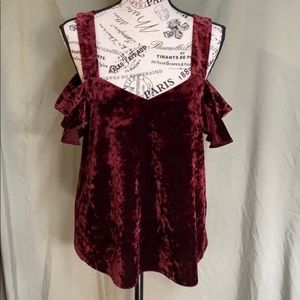 TOPSHOP velour maroon cold shoulder shirt women 8
